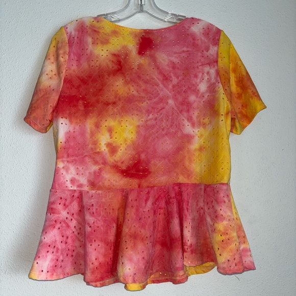 White Birch Yellow and Red Tie-Dye Blouse - Picture 4 of 8